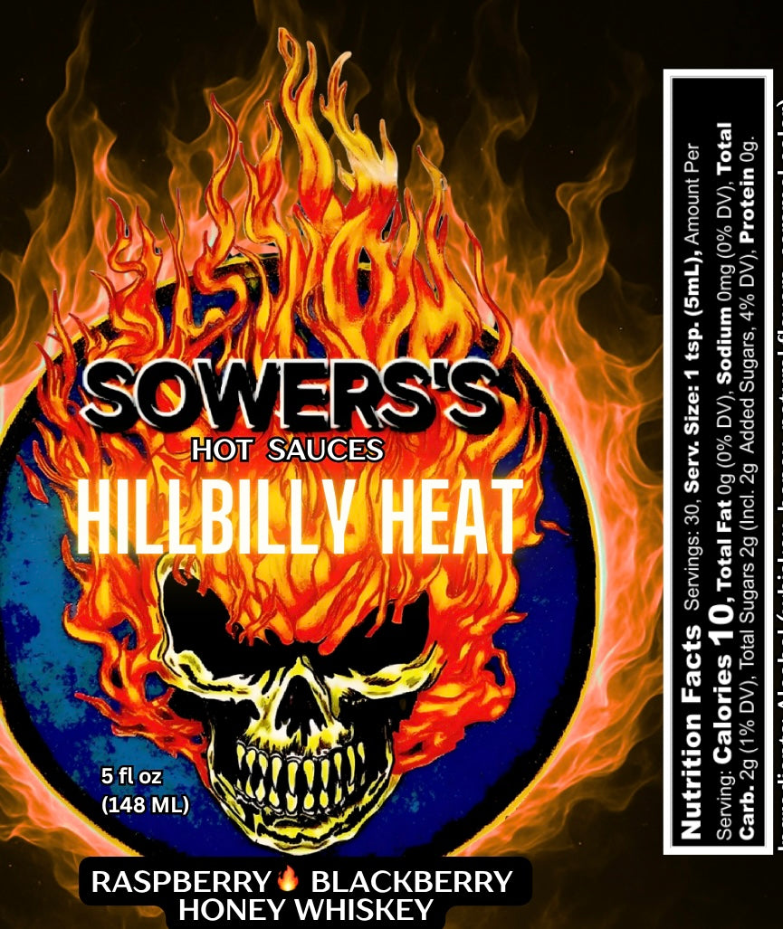 Hillbilly Heat (Raspberry, Black Berry & Honey Whisky) Hot Sauce 5 fl oz (148ml) - Sowers’s Hot Sauces