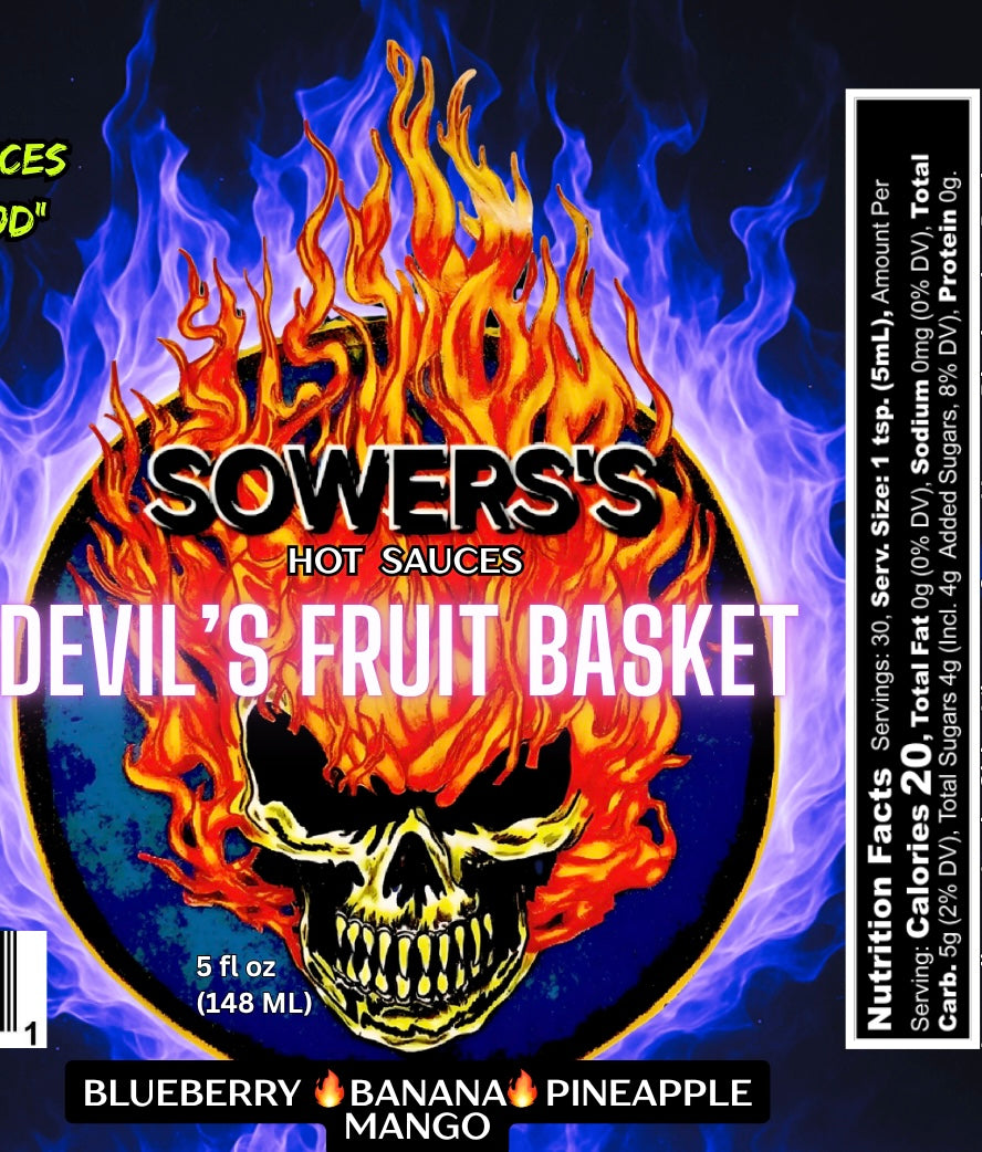 Devil's Fruit Basket - Blueberries, Banana, Mango, Pineapple, Peach Hot Sauce - 5 fl oz (148ml) - Sowers’s Hot Sauces 