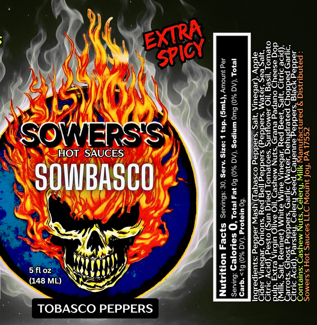 (EXTRA SPICY) SOWBASCO (Red Peppers) Hot Sauce 5 fl oz (148 ml) - Sowers’s Hot Sauces 
