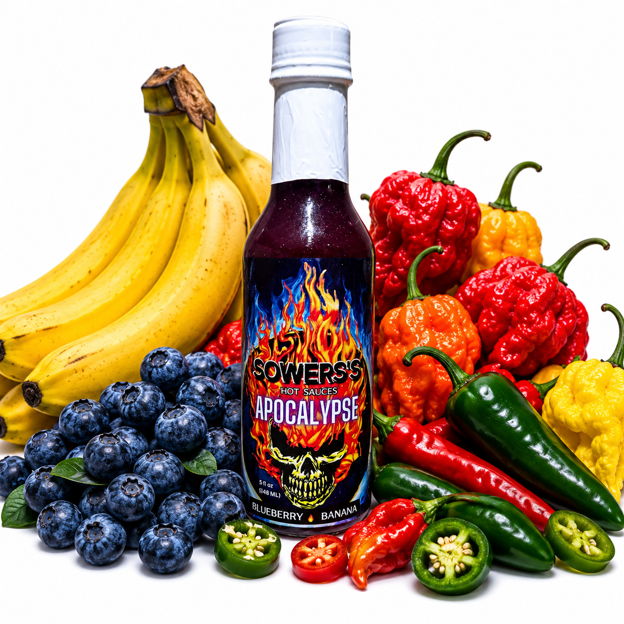 Devil's Fruit Basket - Blueberries, Banana, Mango, Pineapple, Peach Hot Sauce - 5 fl oz (148ml) - Sowers’s Hot Sauces 