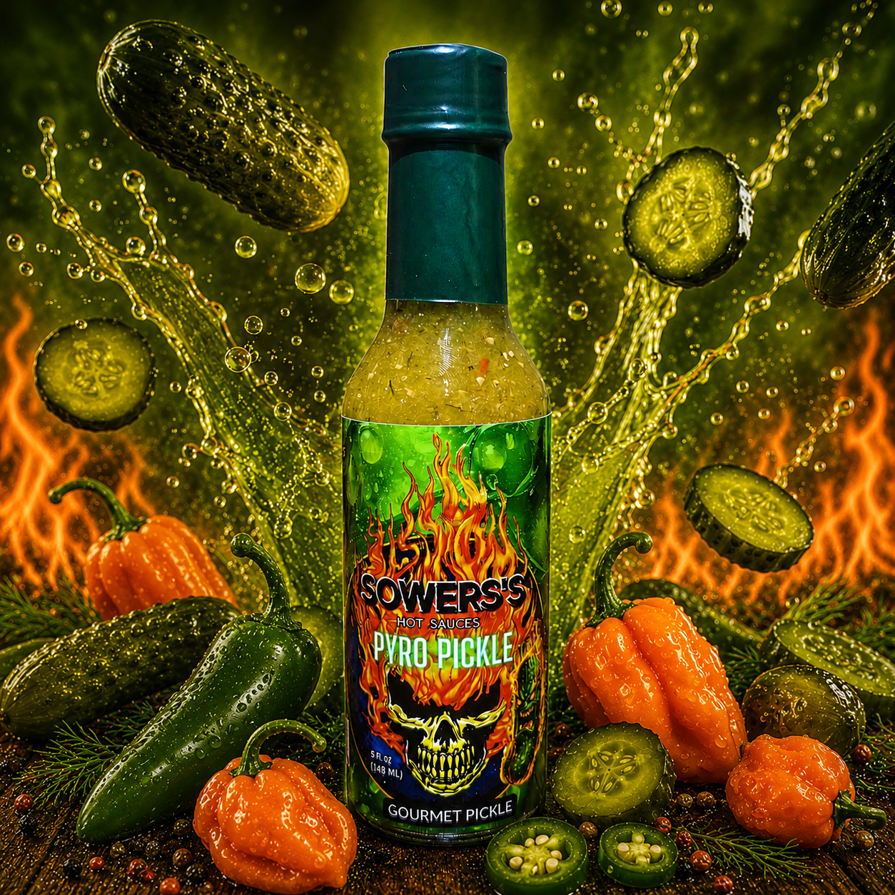 Pyro Pickle (Gourmet Pickle) Hot Sauce 5 fl oz (148 ml) - Sowers’s Hot Sauces 